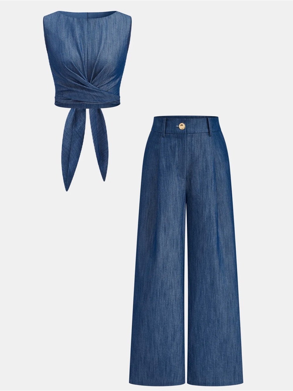 Commense Cross-Tie Crop Top & Wide-Leg Pants Set size XL